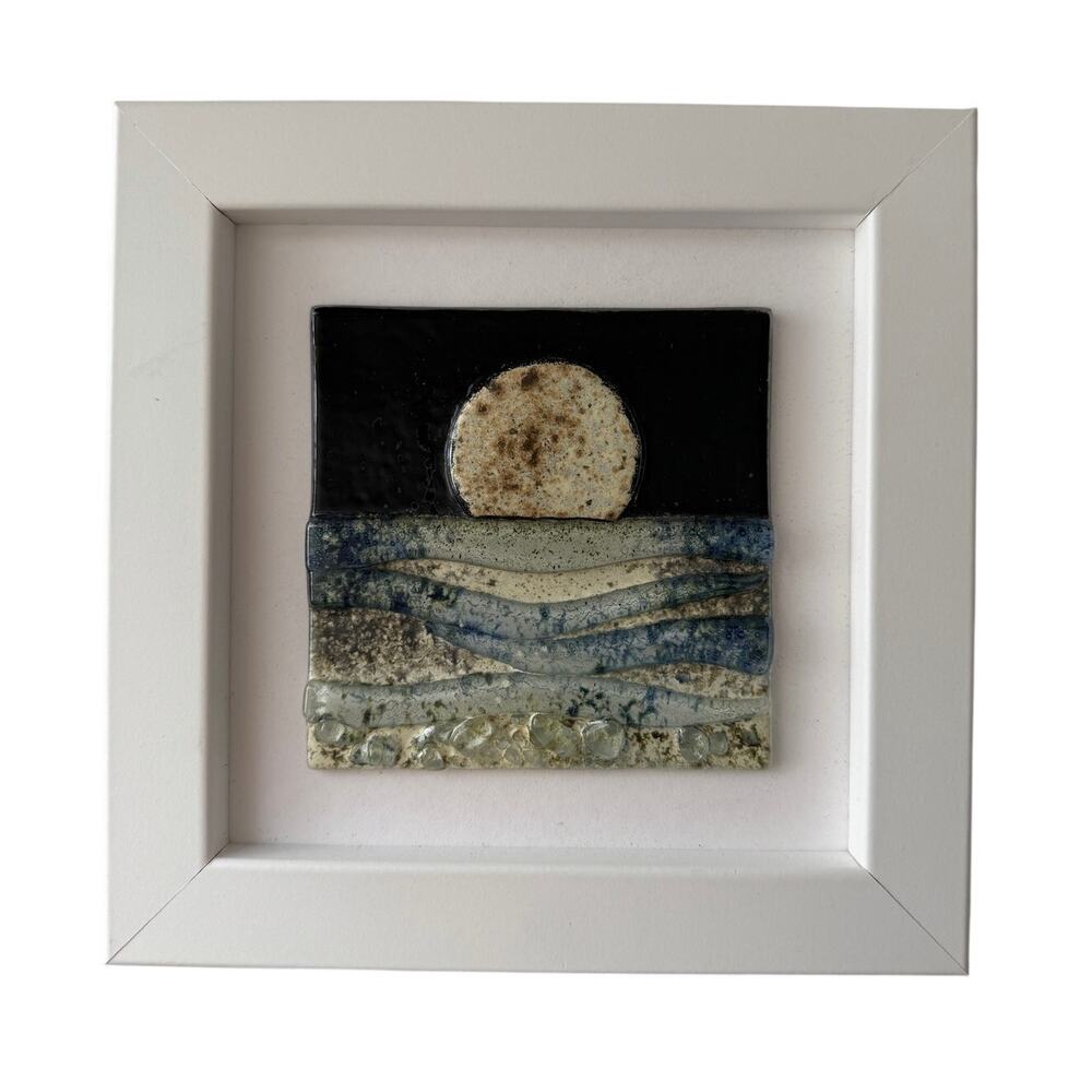 Jo Downs Moonlight Small Art Framed Handmade Glass Excellent LN Condition